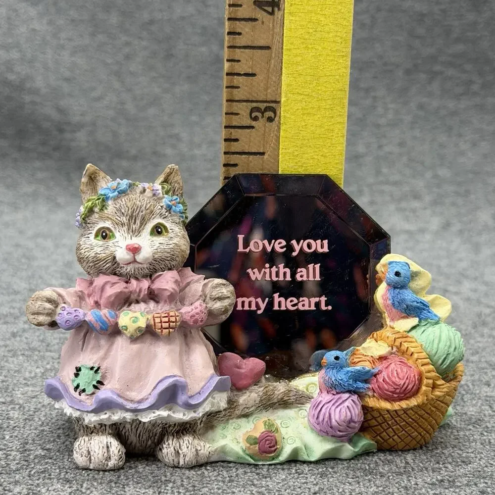 Cheerful Reflections Mirrored Trinket Cat Blue Birds Love You With All My Heart